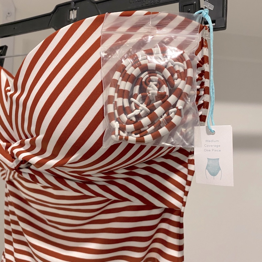 NWT One piece striped swimsuit w/ removable straps